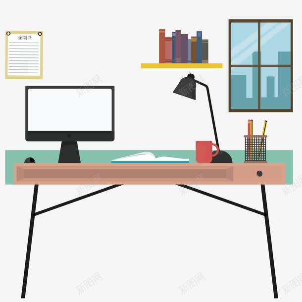 電腦臺燈筆筒商務(wù)素材 免摳PNG設(shè)計元素免費下載